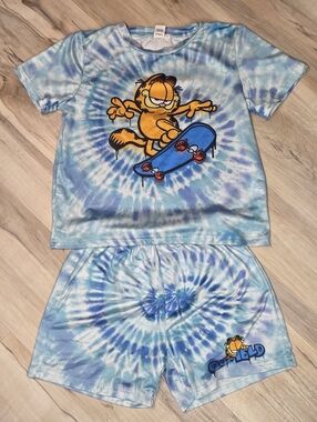 Garfield Skateboard Tie-Dye Lounge Set - Blue Tie Dye Size 7Y